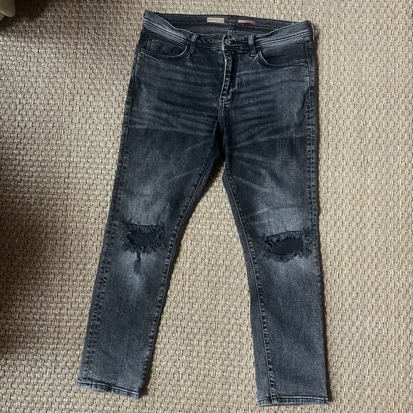 Anthropologie Pilcro Jeans Slim Boyfriend Distressed Black Wash 31 Grunge - Picture 1 of 7